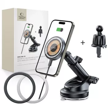 TECH-PROTECT MM15W-V5 magnetski MagSafe držač za auto na armaturi i ventilaciji s bežičnim punjenjem 15W, crni