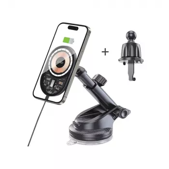 TECH-PROTECT MM15W-V6 magnetski MagSafe držač za auto na armaturi i ventilaciji s bežičnim punjenjem 15W, crni/Interior