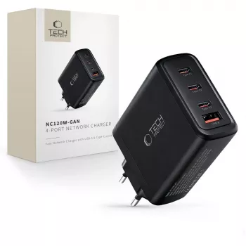 TECH-PROTECT NC120W-GAN 4-portni mrežni punjač PD 120W / QC3.0 crni
