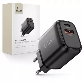 TECH-PROTECT NCA65W-GAN 2-portni mrežni punjač PD 65W / QC3.0 crni