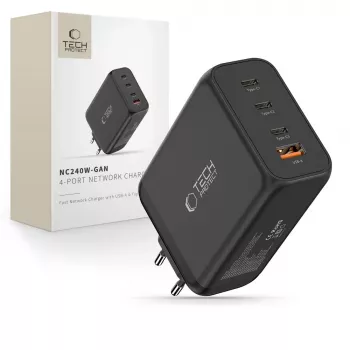 TECH-PROTECT NC240W-GAN 4-portni mrežni punjač PD 240W / QC3.0 crni