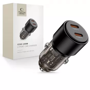 TECH-PROTECT CC03 automobilski punjač s 2 priključka PD 100W, crni