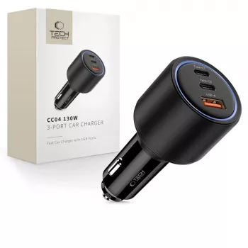 TECH-PROTECT CC04 automobilski punjač s 3 priključka PD 130W, crni