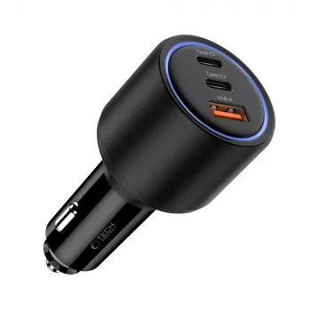 TECH-PROTECT CC04 automobilski punjač s 3 priključka PD 130W, crni