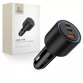 TECH-PROTECT CC04 automobilski punjač s 3 priključka PD 175W, crni