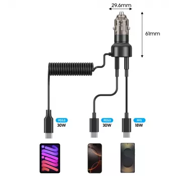TECH-PROTECT CC05 automobilski punjač s 2 priključka PD 60W + kabel, crni