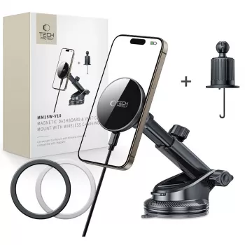 TECH-PROTECT MM15W-V10 magnetski MagSafe nosač za auto na armaturi i ventilaciji s bežičnim punjenjem 15W, crni
