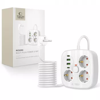 TECH-PROTECT PCS3X4 produžni kabel 2 USB i 2 Type-C i 3 utičnice 200cm bijeli