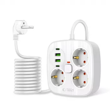 TECH-PROTECT PCS3X4 produžni kabel 2 USB i 2 Type-C i 3 utičnice 200cm bijeli