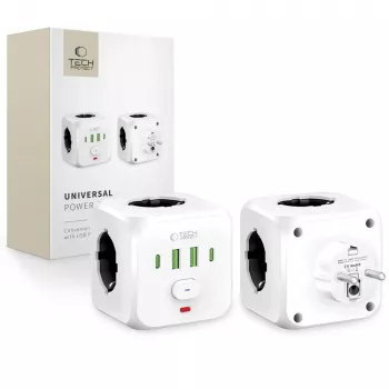 TECH-PROTECT PCL3X4 produžni kabel 3 Schuko utičnice 2 USB-A 2 USB-C 2m bijeli