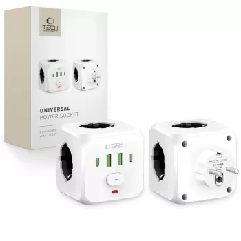 TECH-PROTECT PCL3X4 produžni kabel 3 Schuko utičnice 2 USB-A 2 USB-C 2m bijeli