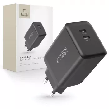 TECH-PROTECT NC45W-GAN 2-portni mrežni punjač PD 45W crni