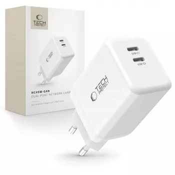 TECH-PROTECT NC45W-GAN 2-portni mrežni punjač PD 45W bijeli