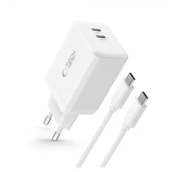 TECH-PROTECT NC45W-GAN 2-portni mrežni punjač PD 45W + USB-C kabel bijeli