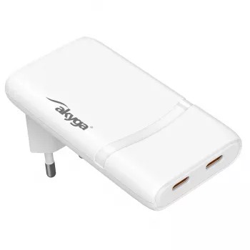 Akyga AK-CH-32 tanki GaN USB-C punjač 65 W, 2 x USB-C PD, bijeli
