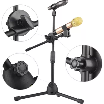 MOZOS SM803 Floor Microphone Stand with Boom Arm, 2 Holders, up to 200 cm, Black