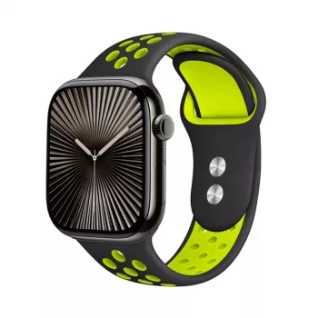 Crong Duo Sport remen za Apple Watch 38/40/41/42 mm (crni/limetno zeleni)