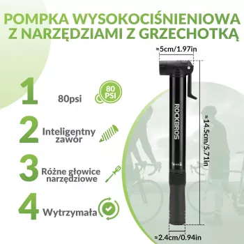 ROCKBROS ručna biciklistička pumpa 42320010001 s odvijačem - crna