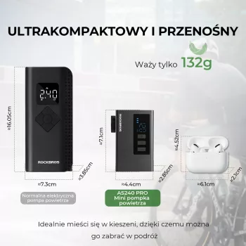 ROCKBROS AS240 PRO bežična pumpa, 120 PSI kompresor, 420 mAh, crna