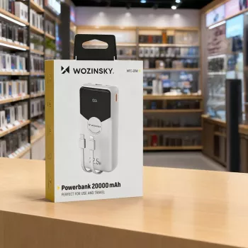 Powerbank Wozinsky WFC-15W 20000mAh 22,5W PD20W s integriranim Lightning i USB-C kabelima - bijeli