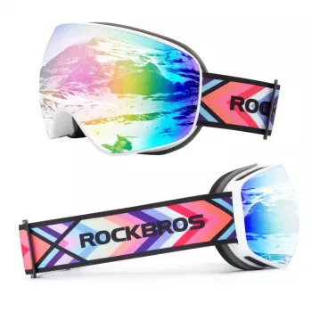 ROCKBROS SP284 dječje skijaške naočale - mat bijeli okvir, siva PC leća s ružičastim zrcalom trešnjinog cvijeta