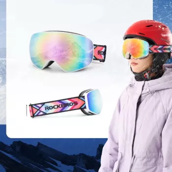 ROCKBROS SP284 dječje skijaške naočale - mat bijeli okvir, siva PC leća s ružičastim zrcalom trešnjinog cvijeta