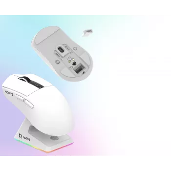 AQIRYS Zephyr bežični miš za igranje, 2,4 GHz + Bluetooth, 26000 DPI, bijeli