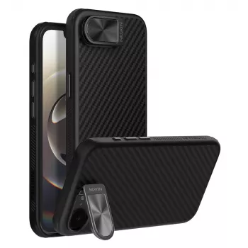 Nillkin CarboProp Magnetic maska s poklopcem kamere i stalkom za iPhone 16e / 17e - crna