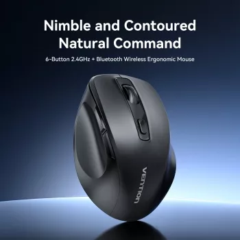 Vention KTMB0 dvomode 2,4GHz + Bluetooth 5.1 bežični optički miš, 6 tipki, 800-2400 DPI, crni