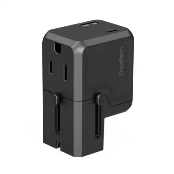 CHOETECH PD6038 38W GaN USB-C punjač s USB-A, izmjenjivim utikačima (EU/US/UK/AU) - crni