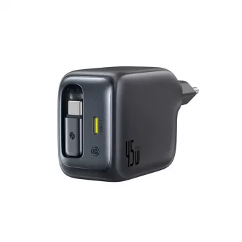 Baseus EnerCore CJ11 45W automobilski punjač s USB-C priključkom i uvlačivim USB-C kabelom, crni