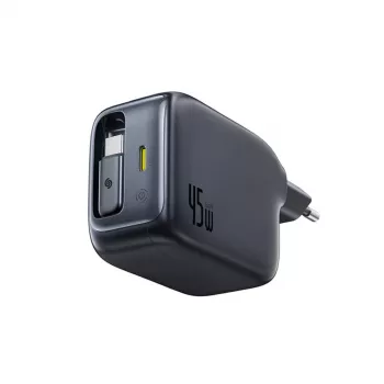 Baseus EnerCore CJ11 45W automobilski punjač s USB-C priključkom i uvlačivim USB-C kabelom, crni