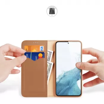 Dux Ducis Hivo novčanik futrola za Samsung Galaxy S23+ s RFID zaštitom, stalkom, smeđa