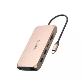 ORICO XCR 12-in-1 USB-C Docking Station, 2x USB-A 3.1, 1x USB-A 2.0, 1x USB-C PD 100W, 1x USB-C 3.1, 2x HDMI 2.0 4K 60Hz, 1x DisplayPort 1.4 4K 60Hz, SD/microSD 3.0, RJ45 Gigabit Ethernet, 3.5mm Audio, Rose Gold
