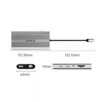 ORICO XDR 12-in-1 USB-C Docking Station, 2x HDMI 4K 60Hz, DisplayPort 4K 60Hz, RJ45 Gigabit, PD 100W, SD/microSD Card Reader, Silver