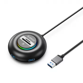 ORICO YXR4 RGB 4-portni USB-A 3.0 hub sa SD i microSD čitačem kartica, 1,8 m kabel, crni