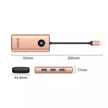 ORICO PW11 6-u-1 USB-C hub, 3x USB-A 3.0, 1x USB-C PD 100W, 1x HDMI 4K 30Hz, 1x RJ45 Gigabit Ethernet, ružičasto zlatna