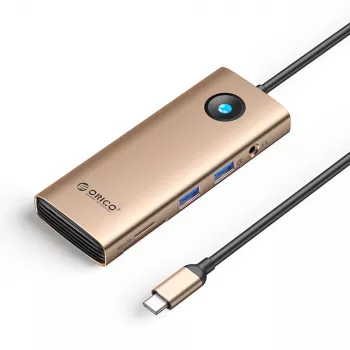 ORICO PW11 USB-C 8-in-1 Docking Station, 2x USB-A 3.0, 1x USB-C PD 100W, 1x HDMI 4K 60Hz, 1x microSD/SD, 1x RJ45 Gigabit Ethernet, 1x Audio 3.5mm, Rose Gold