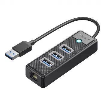 ORICO PW3UR25-U3 4-Port USB Hub with 2.5G Ethernet Adapter, 3x USB-A 3.0, 1x RJ45, 0.15m Cable, Black