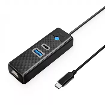 ORICO PW3UR25-C3 3-portni USB-C koncentrator s 2,5G Ethernetom, 1x USB-A 3.0, 1x USB-C 3.0, kabel 1m, crni