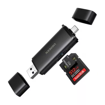 UGREEN 2-u-1 USB-C / USB-A SD 4.0 UHS-II čitač kartica crni