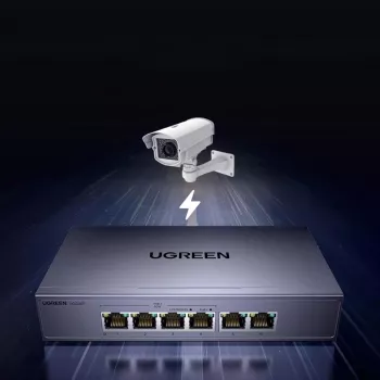 Ugreen 6-portni Gigabit Ethernet preklopnik s PoE+ - sivi