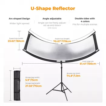 K&F Concept U-Shape 4-u-1 zakrivljeni reflektor 180x60cm sa stalkom za rasvjetu i torbom za nošenje