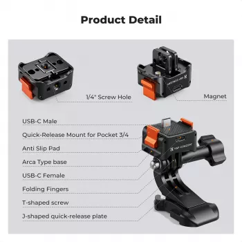 KF brzopotezni adapter s USB-C funkcijom punjenja za DJI Osmo Pocket 3/4, GoPro držač, 1/4 inch navoj, crni