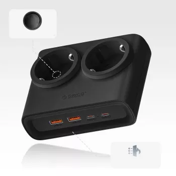 ORICO PDC25 25W 6-u-1 produžni kabel s 2 AC utičnice, 2 USB-A i 2 USB-C priključka - crni