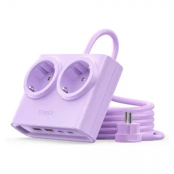 ORICO PDC25 25W 6-u-1 produžni kabel s 2 AC utičnice, 2 USB-A i 2 USB-C priključka - ljubičasti