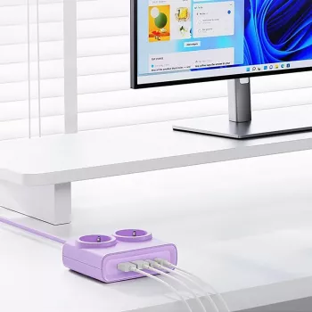 ORICO PDC25 25W 6-u-1 produžni kabel s 2 AC utičnice, 2 USB-A i 2 USB-C priključka - ljubičasti