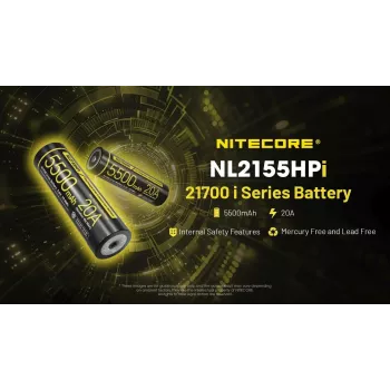 Nitecore 21700 Li-ion baterija 5500mAh 20A 3,6V Button Top