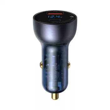Baseus Particular digitalni punjač za auto, USB-C + USB-A, QC3.0+PD, 65W, sivi