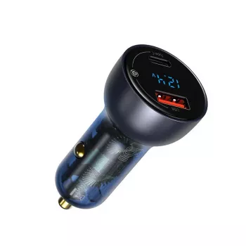 Baseus Particular digitalni punjač za auto, USB-C + USB-A, QC3.0+PD, 65W, sivi